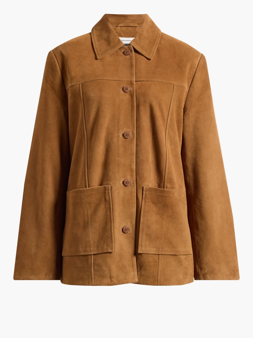 Reformation x Veda Lincoln Suede Button-Up Jacket in Topanga Canyon